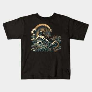 ⭐⭐⭐⭐⭐ Ukiyo-e style water dragon Kids T-Shirt